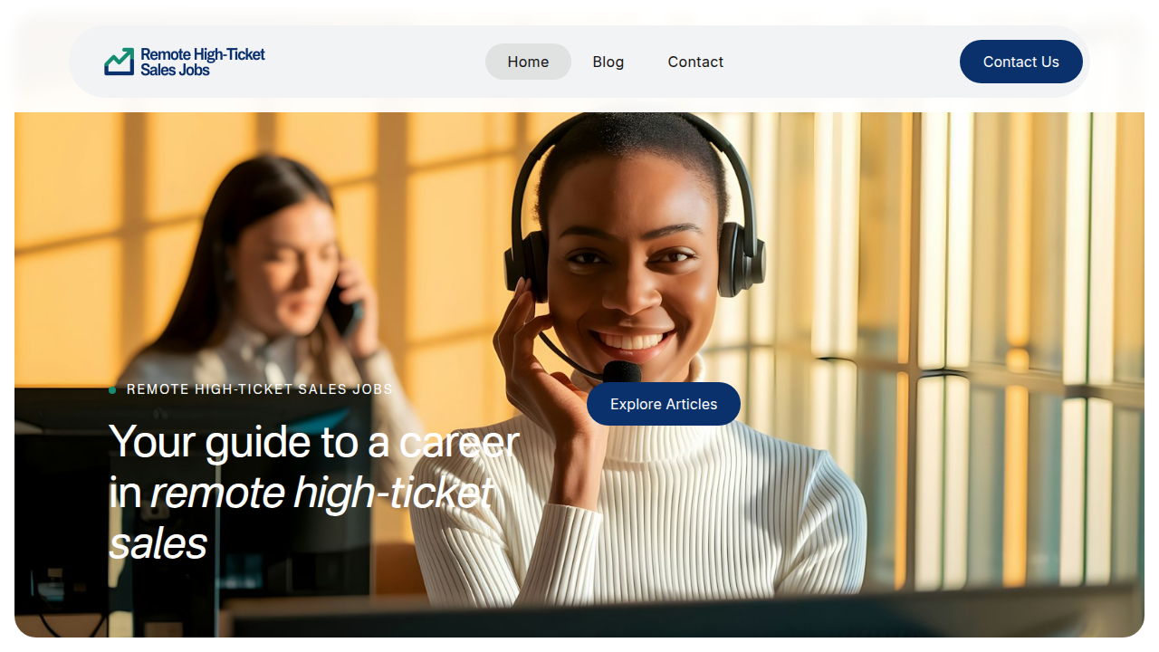 The homepage of a resource dedicated to remote high-ticket sales jobs, offering guidance for aspiring closers.