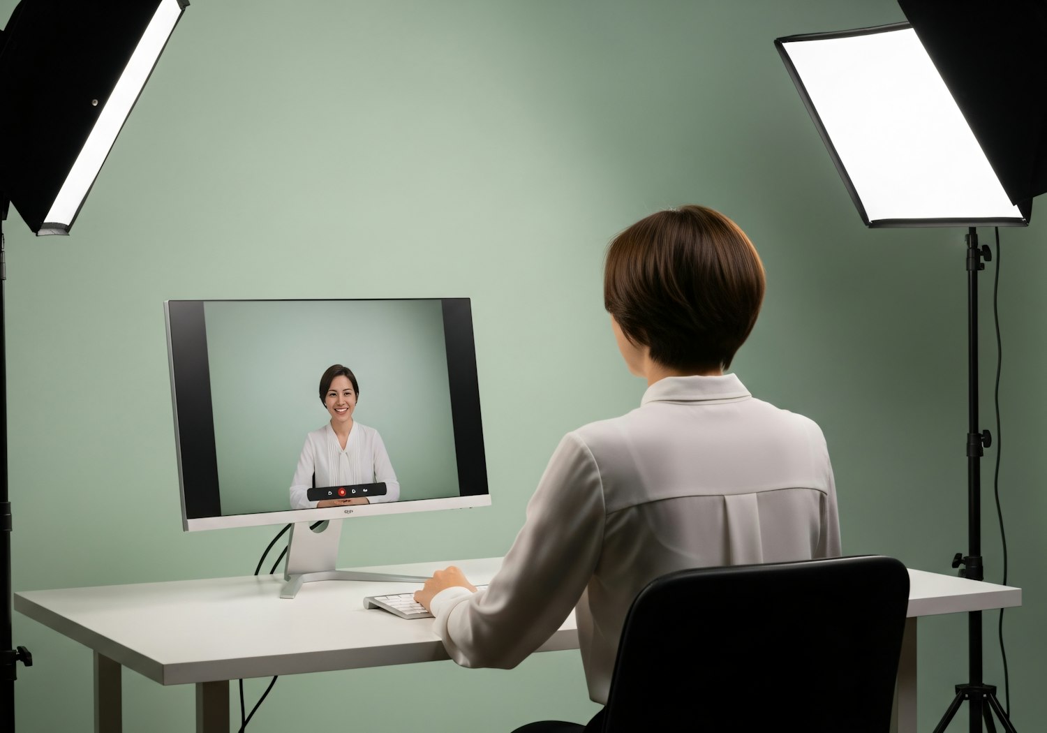 A skilled remote closer engaged in a video consultation, demonstrating effective communication and rapport-building in a virtual sales environment.