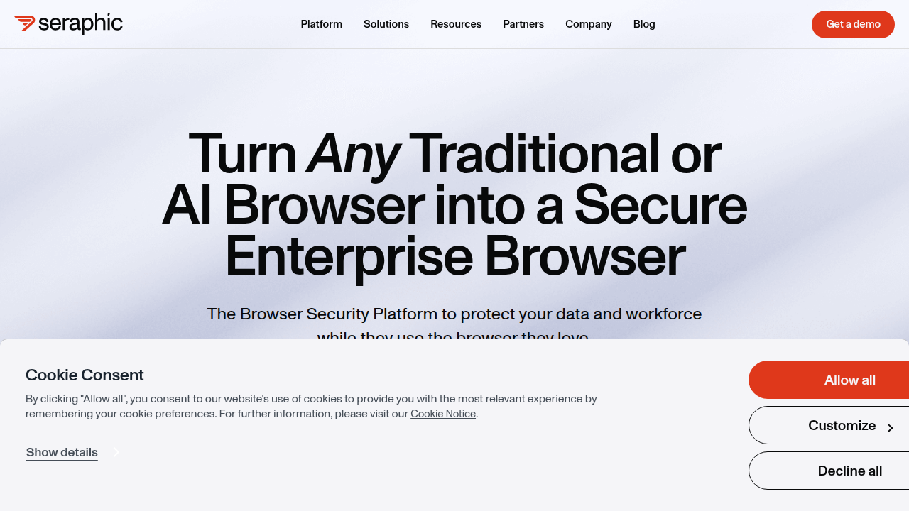 The homepage of Seraphic Security, a resource discussing secure remote access protocols and cybersecurity best practices.