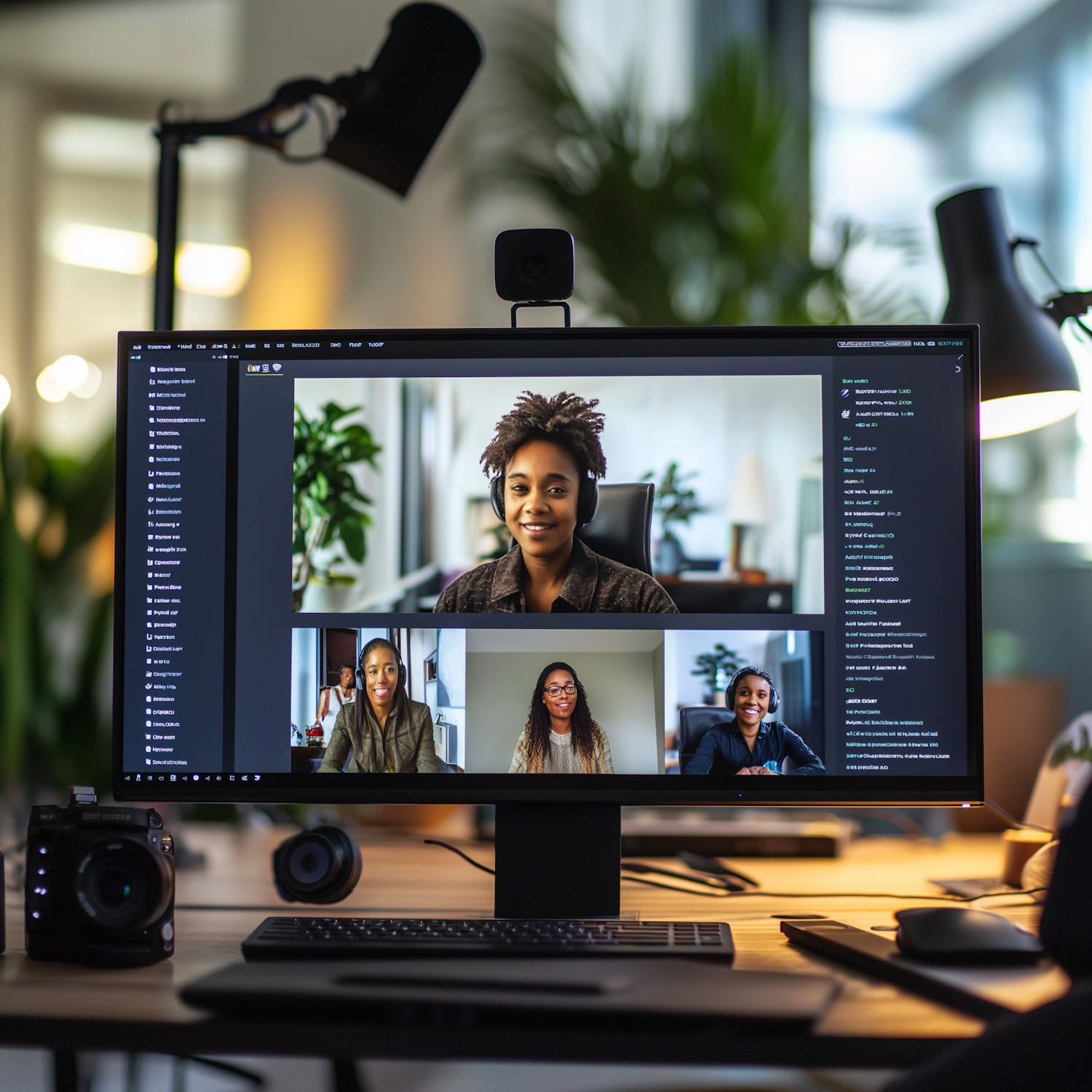 A professional working remotely, confidently making a sales call from a home office setup.