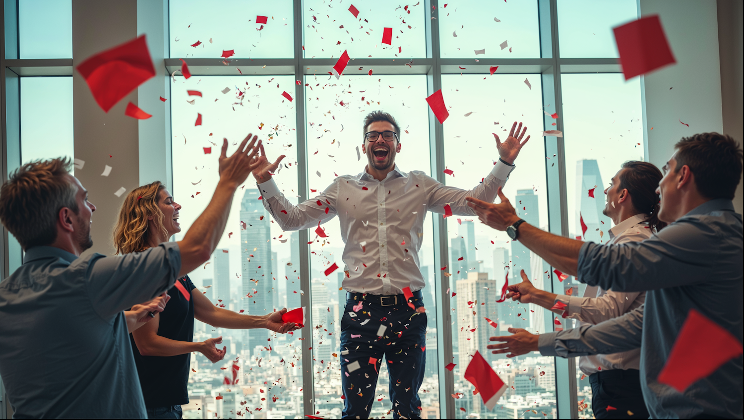 A person celebrating a career milestone, symbolizing the transition from job seeker to successful high-ticket closer.