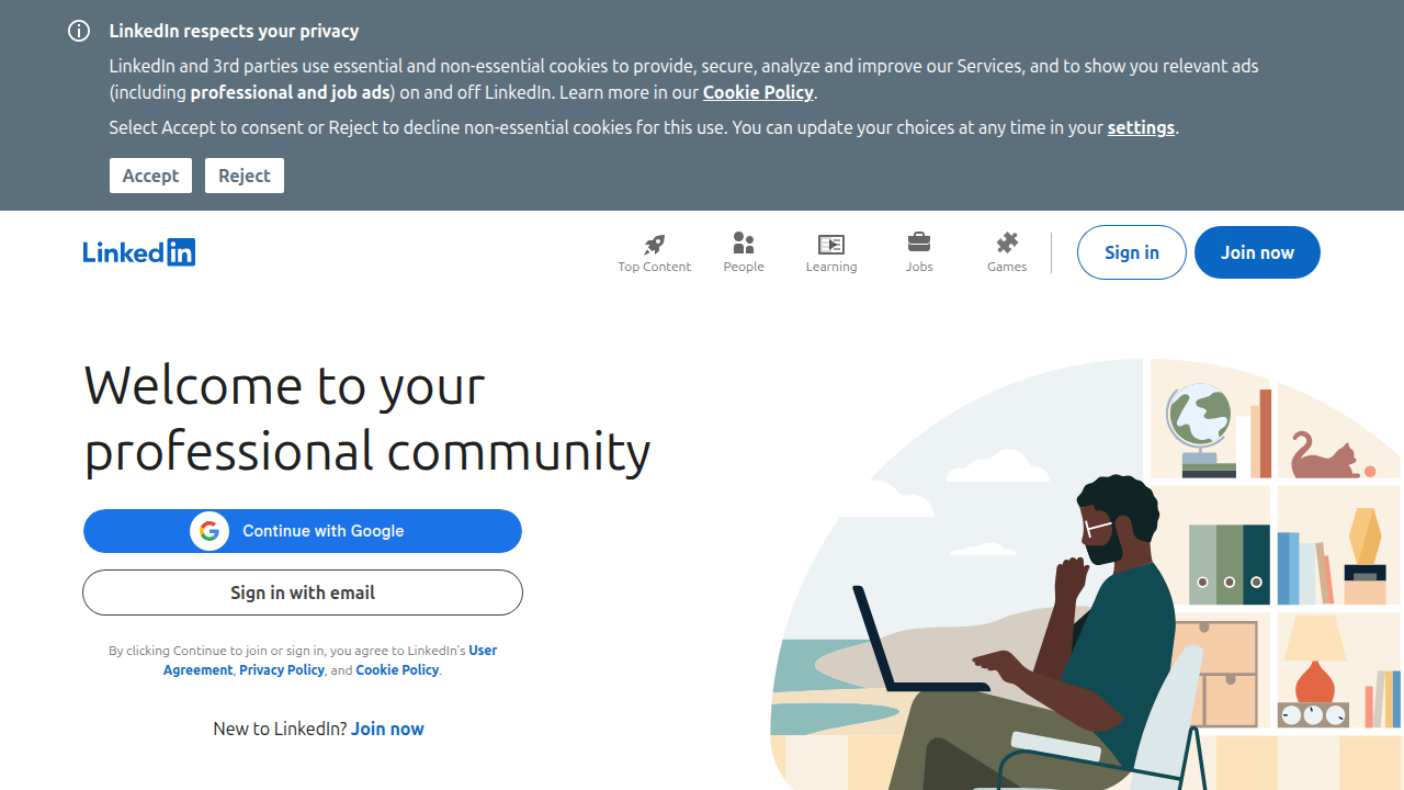 A screenshot of the LinkedIn homepage, an essential platform for finding remote high-ticket sales jobs using smart filters.